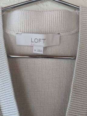 LOFT Neutral Cream Ribbed V-Neck Halter Top